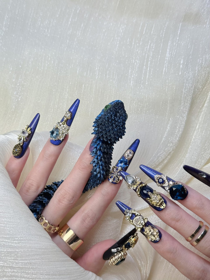 Model Wearing Little Sapphire Press-On Nails – Perfect for Weddings and Formal Events
