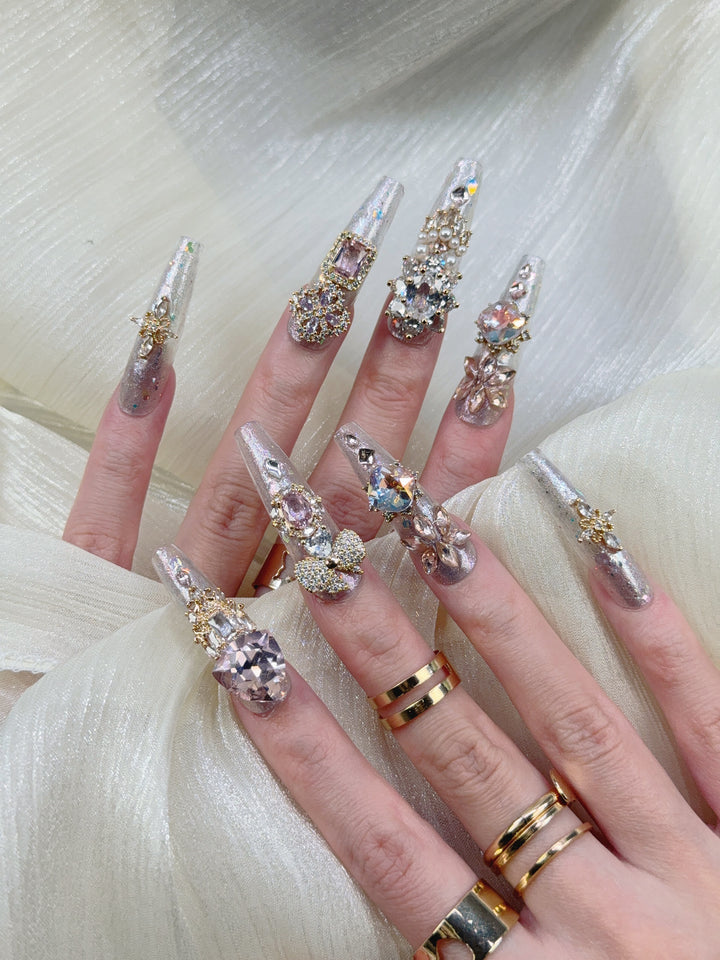 Model Wearing Celestial Dream Press-On Nails – Perfect for Starry Nights