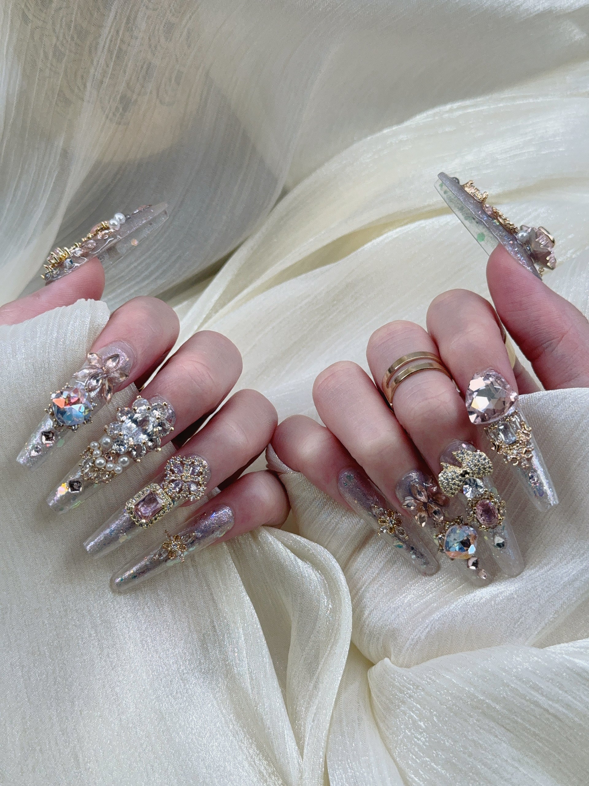 Model Wearing Celestial Dream Press-On Nails – Perfect for Starry Nights
