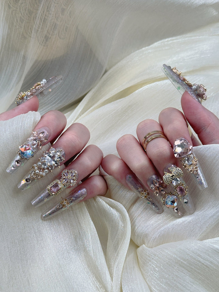 Model Wearing Celestial Dream Press-On Nails – Perfect for Starry Nights