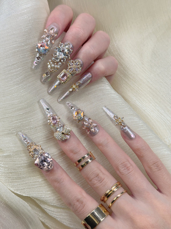 Model Wearing Celestial Dream Press-On Nails – Perfect for Starry Nights