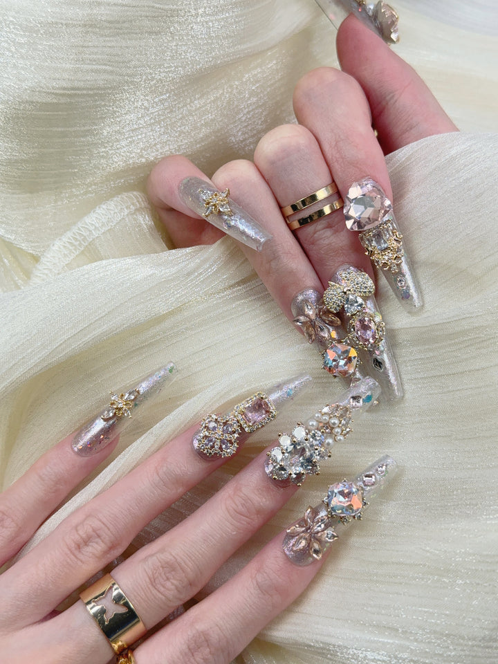 Close-up of Celestial Dream Nails – Cosmic Glitter Press-On Nails