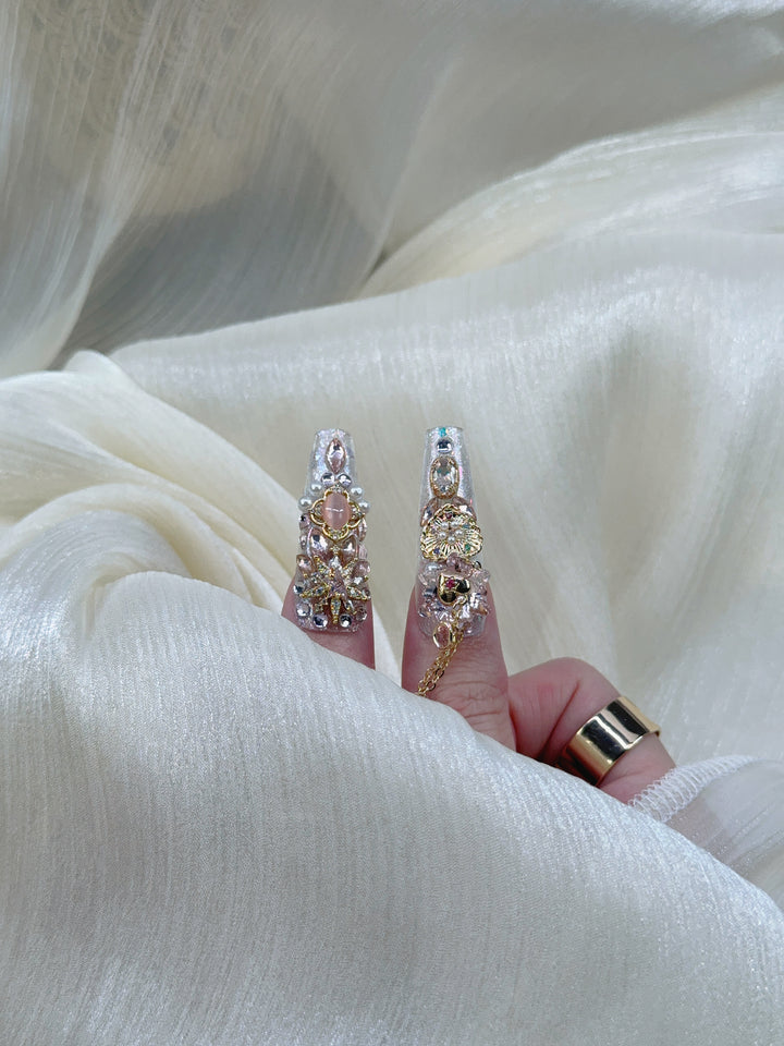 Close-up of Celestial Dream Nails – Cosmic Glitter Press-On Nails