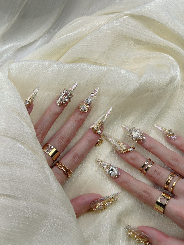 Model Wearing Dreamy Feather Press-On Nails – Perfect for Romantic Occasions