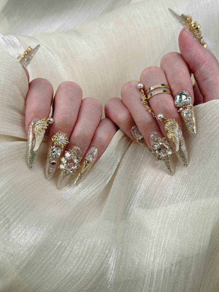 Model Wearing Dreamy Feather Press-On Nails – Perfect for Romantic Occasions