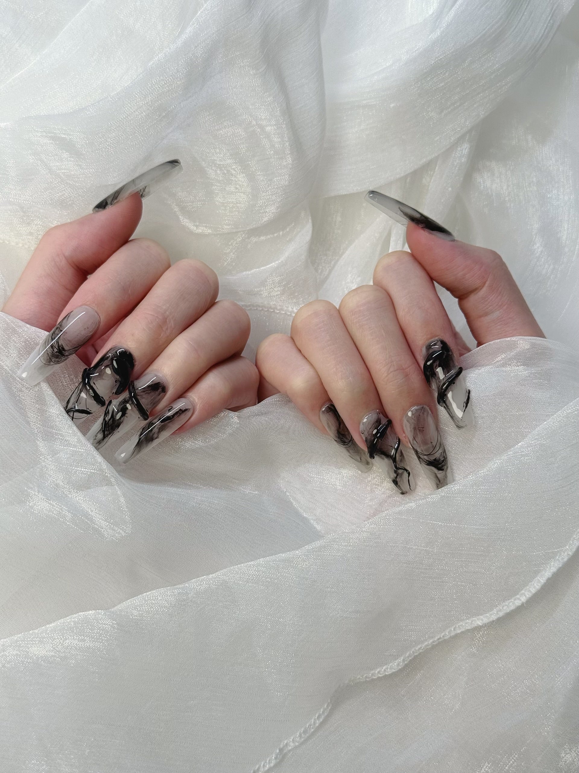 Close-up of Inked Serpent Press-On Nails – Bold and Unique Snake Print Design