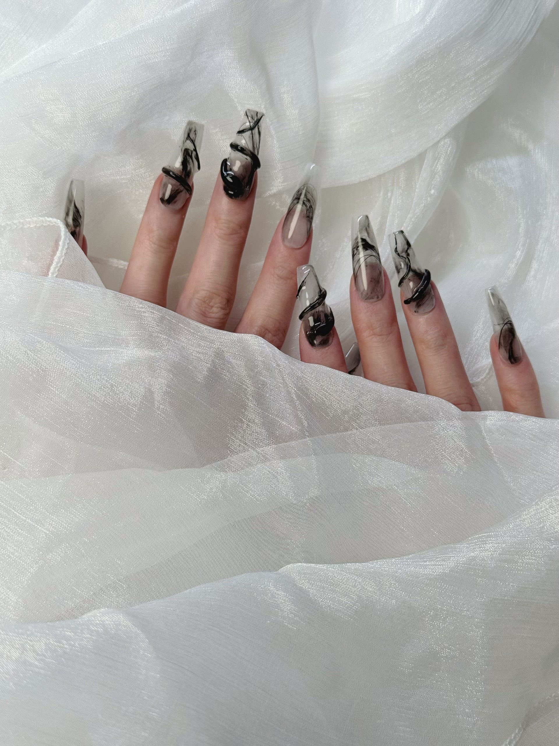 Close-up of Inked Serpent Press-On Nails – Bold and Unique Snake Print Design