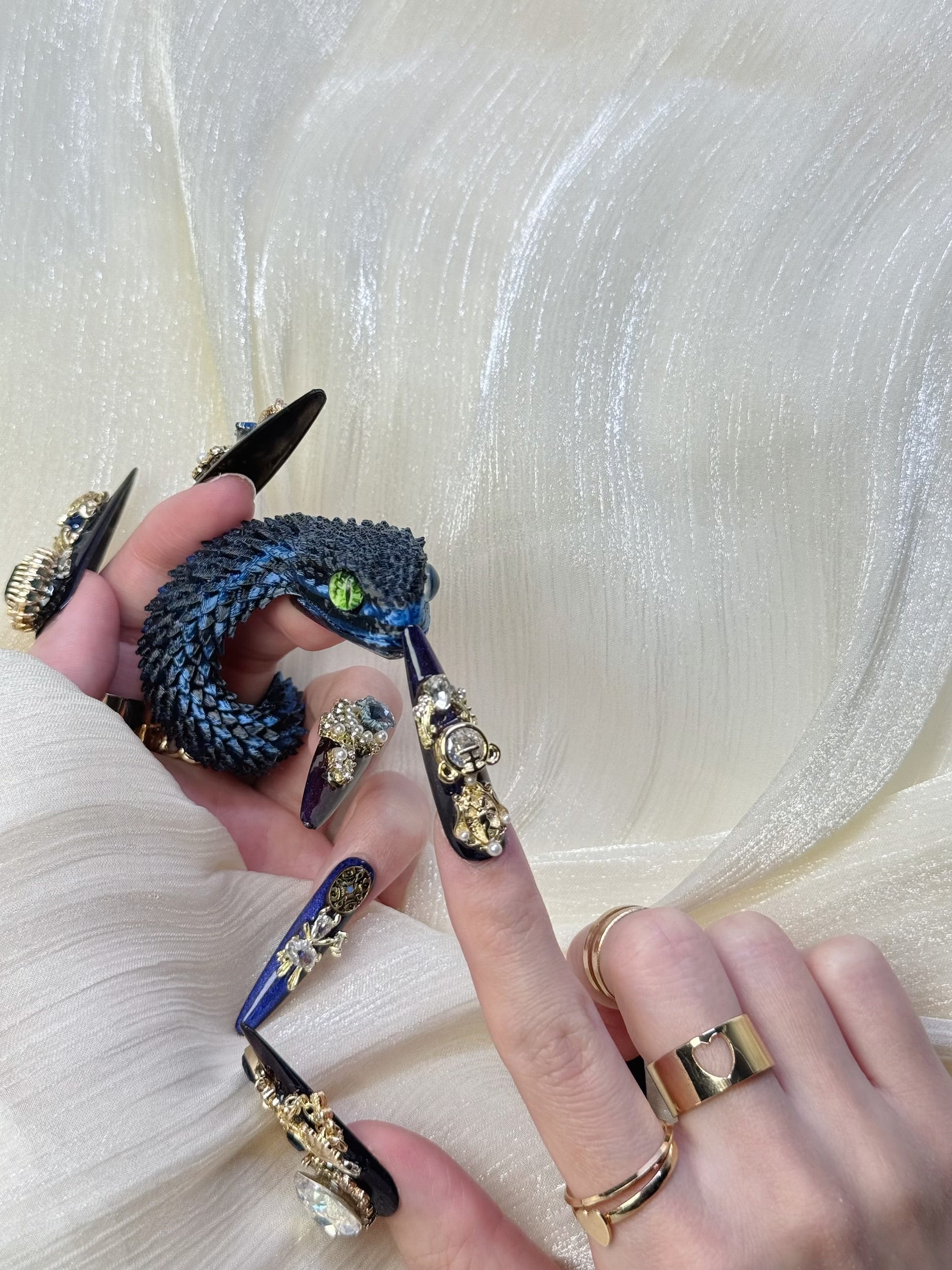 Close-up of Little Sapphire Press-On Nails – Deep Sapphire Blue Nail Art