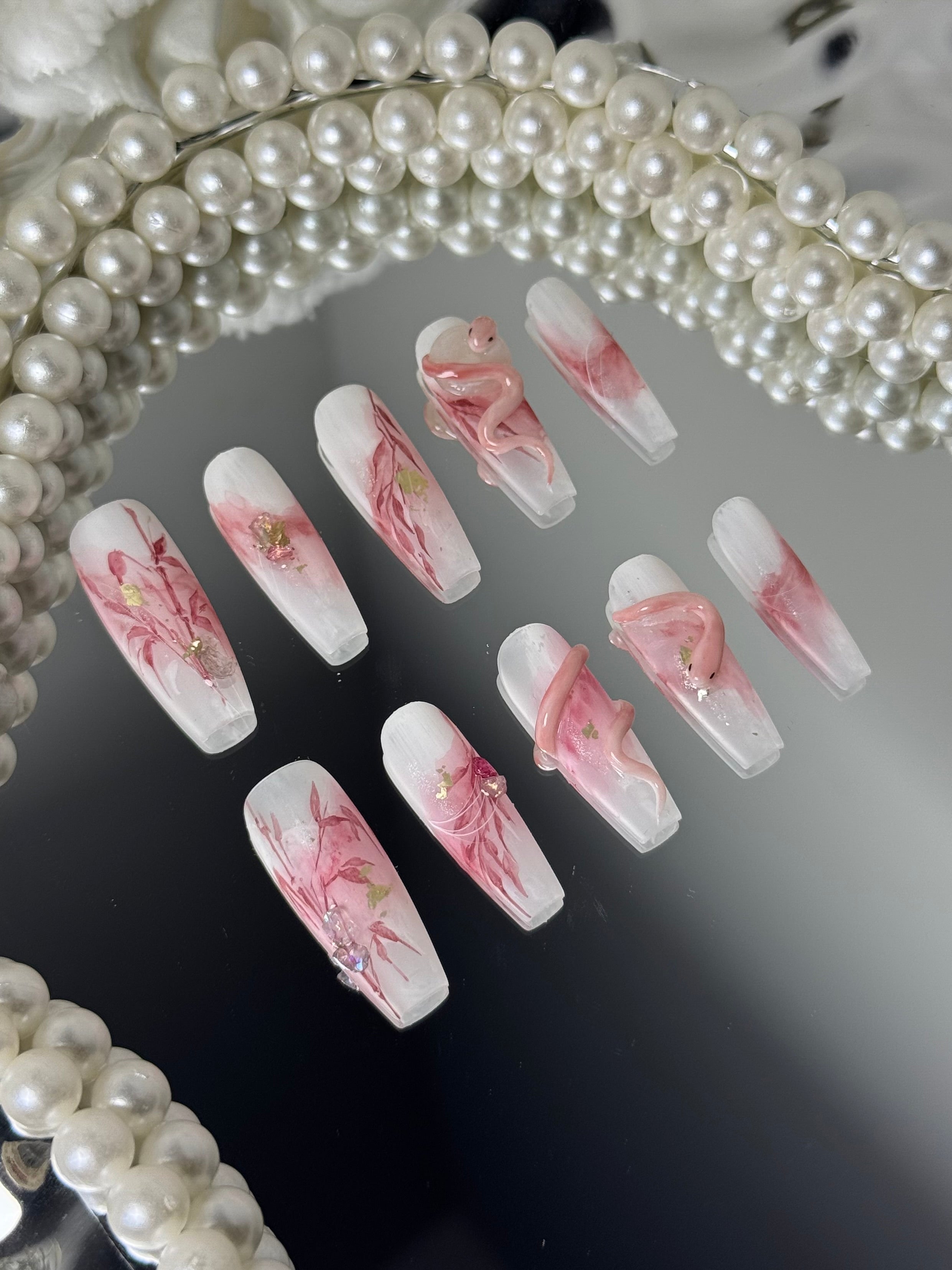 Lunar Serpent Press-On Nails – Unique Snake & Moon Design by Fairy Nails