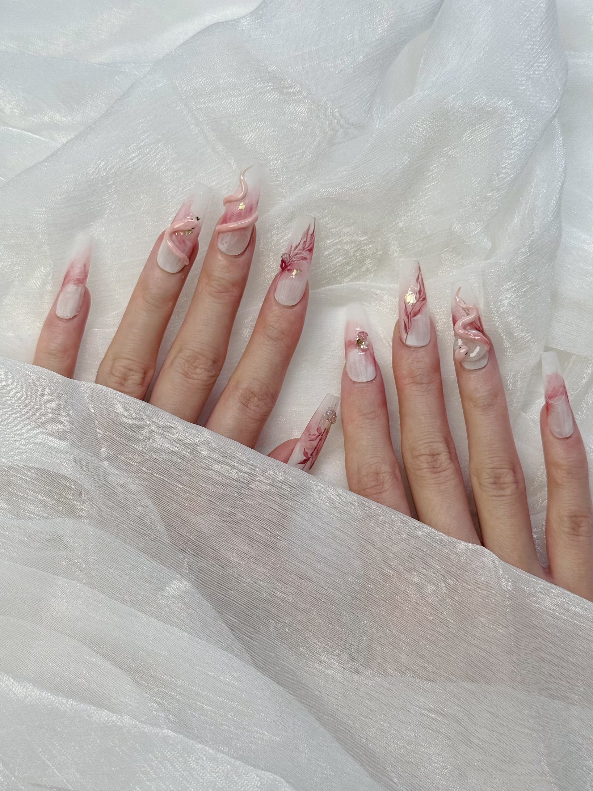 Close-up of Lunar Serpent Press-On Nails – Snake and Moon Art Design