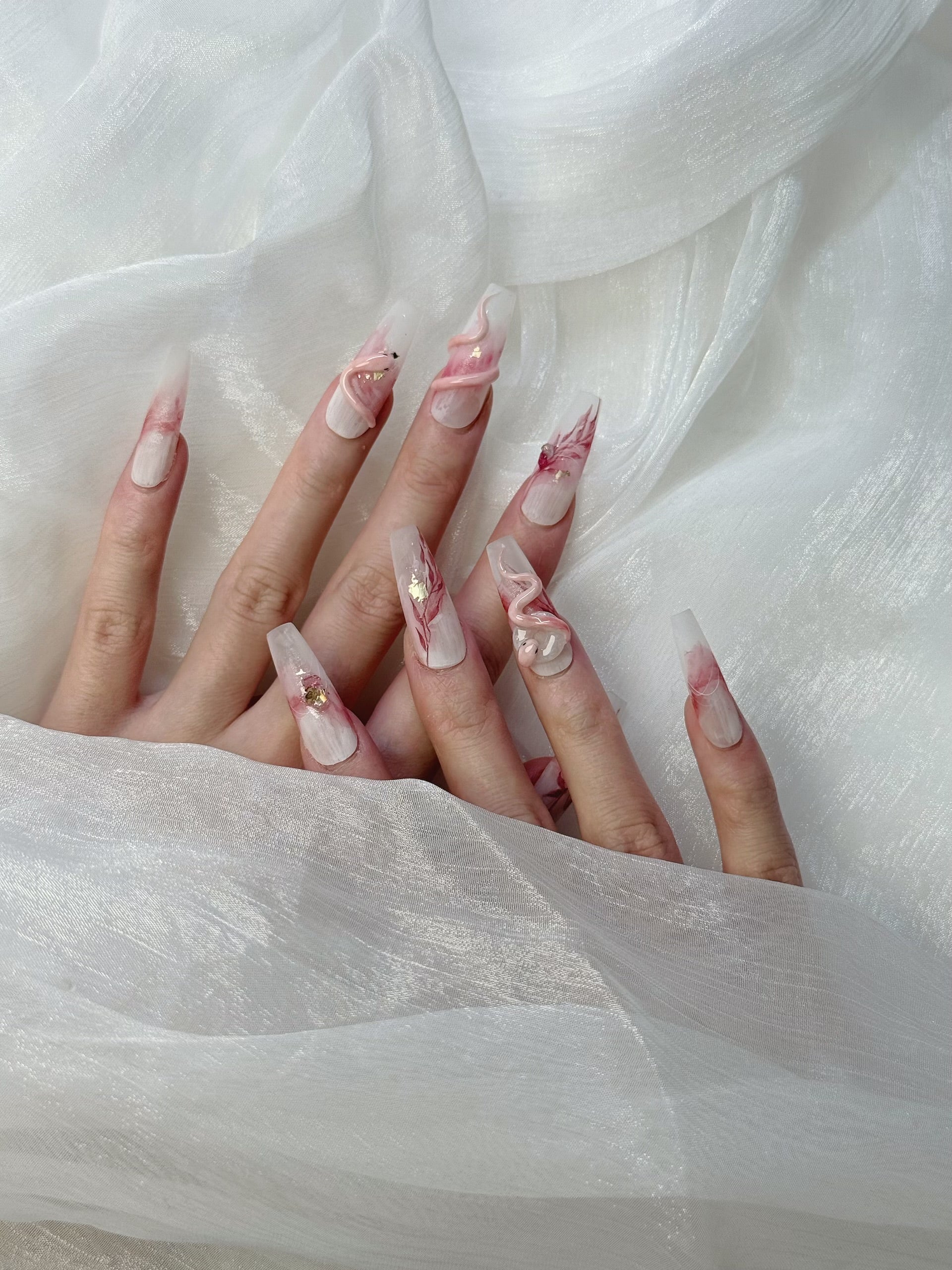 Close-up of Lunar Serpent Press-On Nails – Snake and Moon Art Design