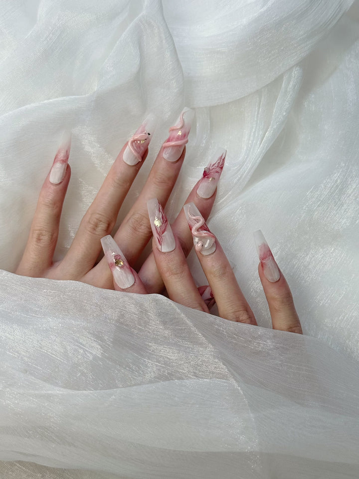 Close-up of Lunar Serpent Press-On Nails – Snake and Moon Art Design