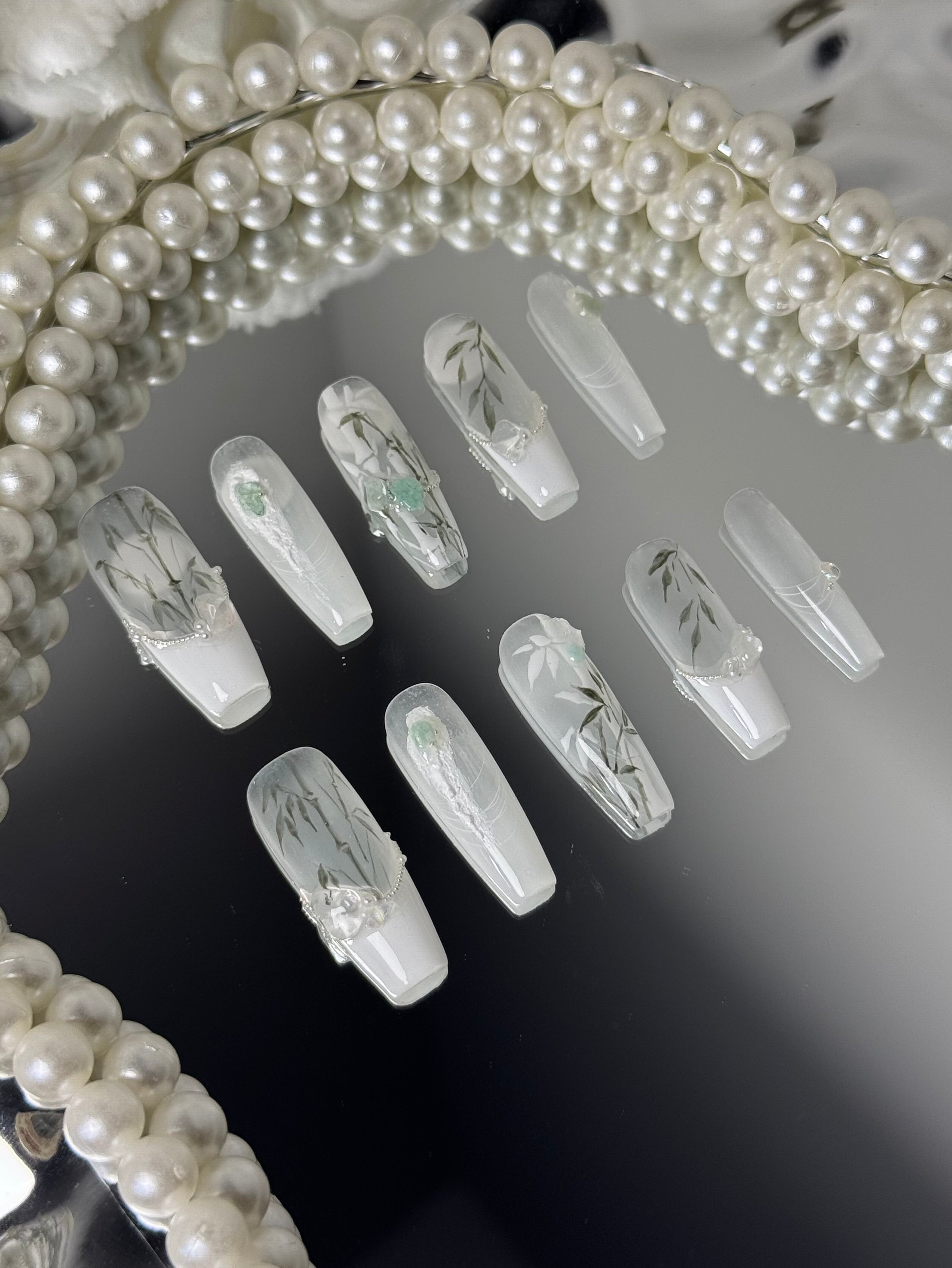 Close-up of Tranquil Jade Press-On Nails – Serene Jade Green Design