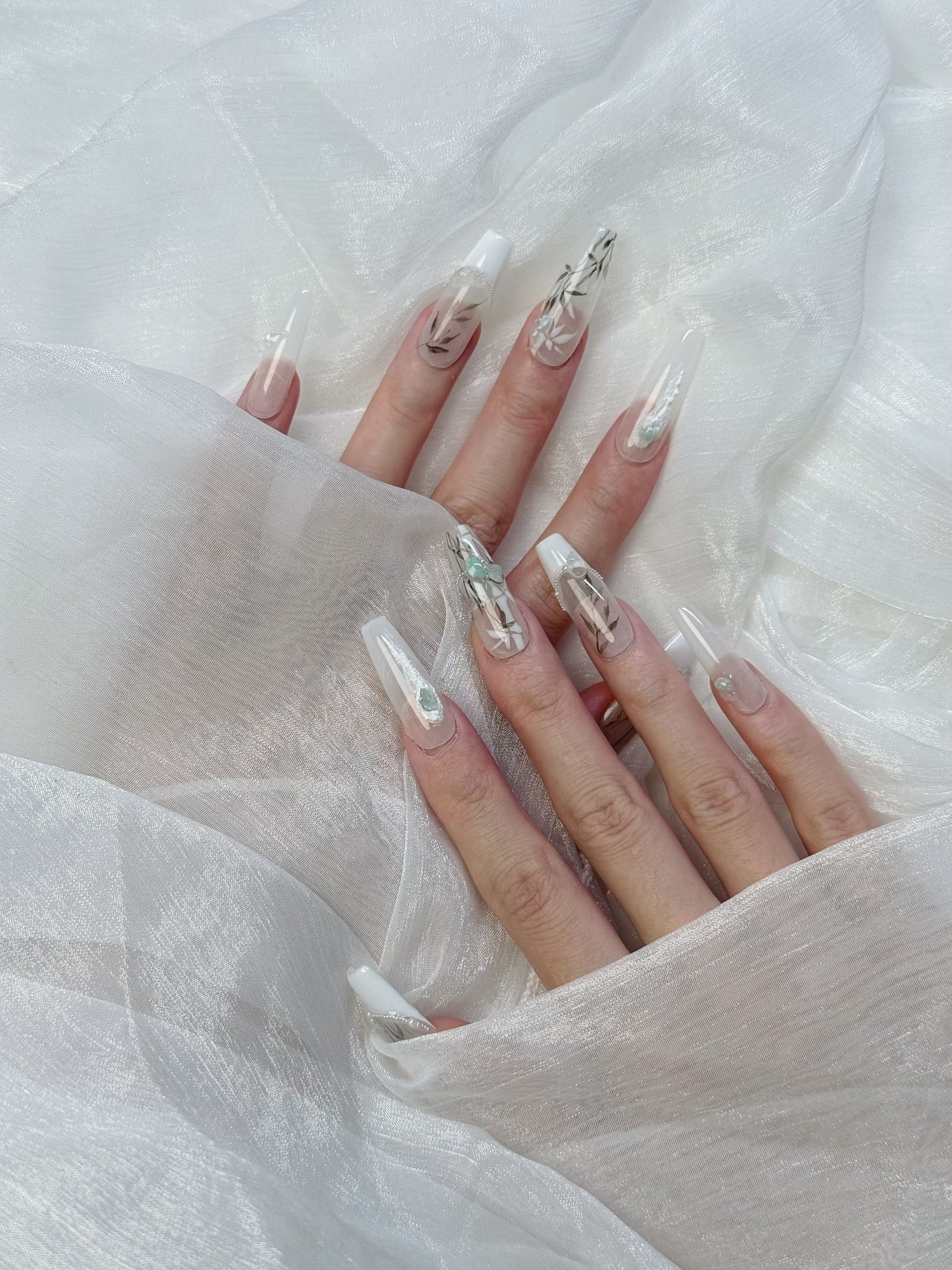 Close-up of Tranquil Jade Press-On Nails – Serene Jade Green Design