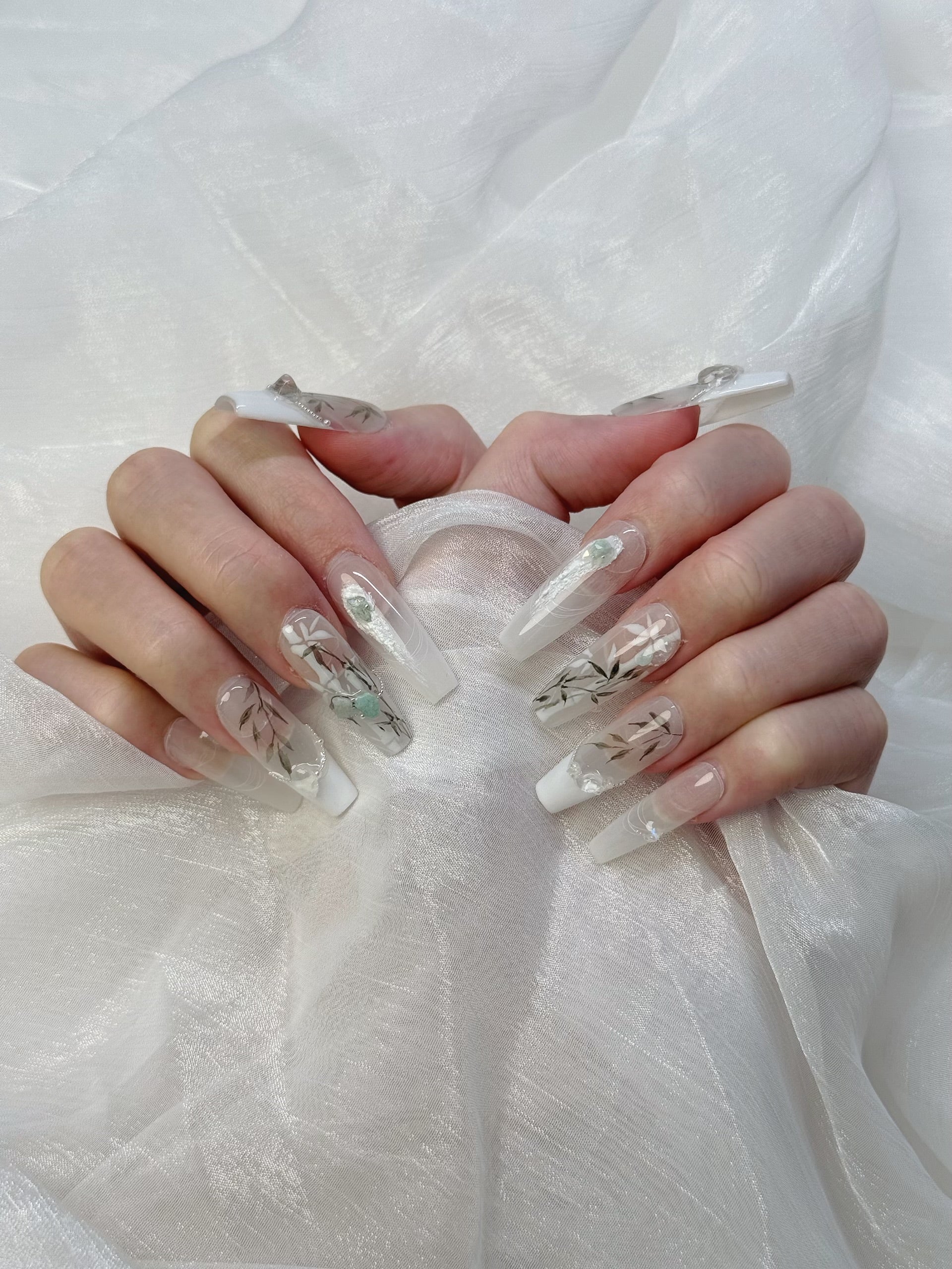 Close-up of Tranquil Jade Press-On Nails – Serene Jade Green Design