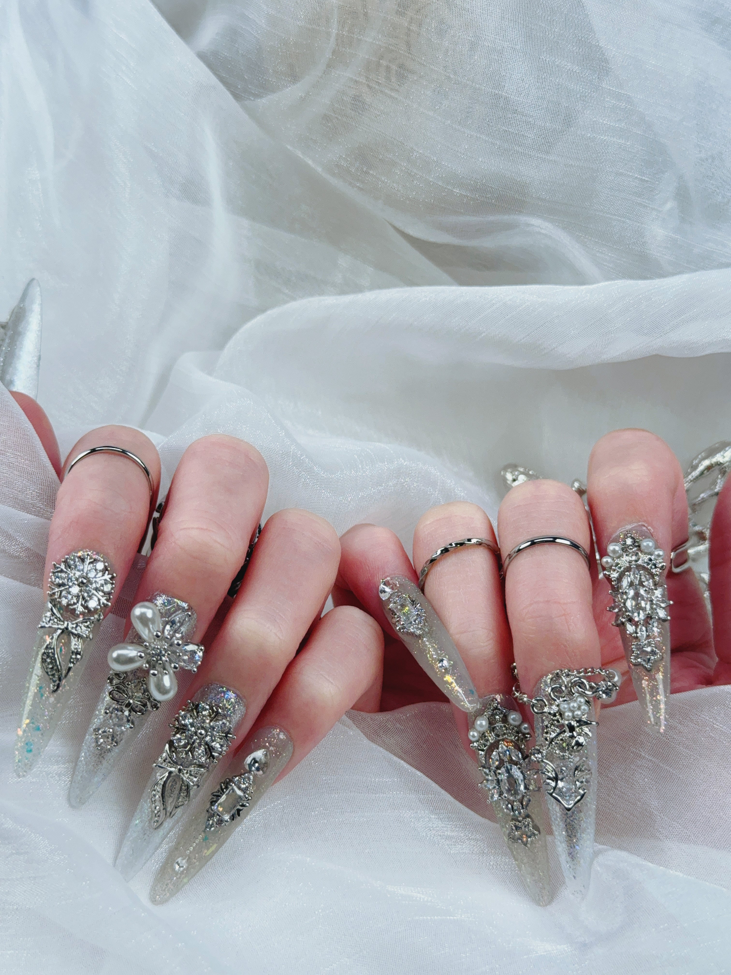 Model Wearing Moonlight Press-On Nails – Perfect for Date Nights