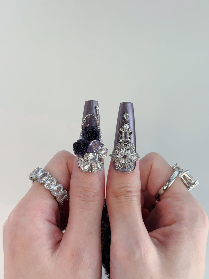 Close-up of Purple Reign Press-On Nails – High-Quality Elegant Design