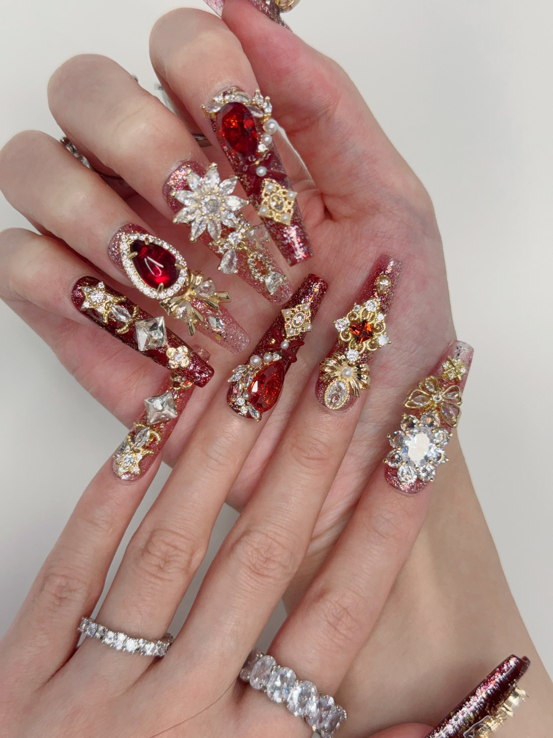 Model Wearing Ruby Queen Press-On Nails – Perfect for Weddings & Formal Events