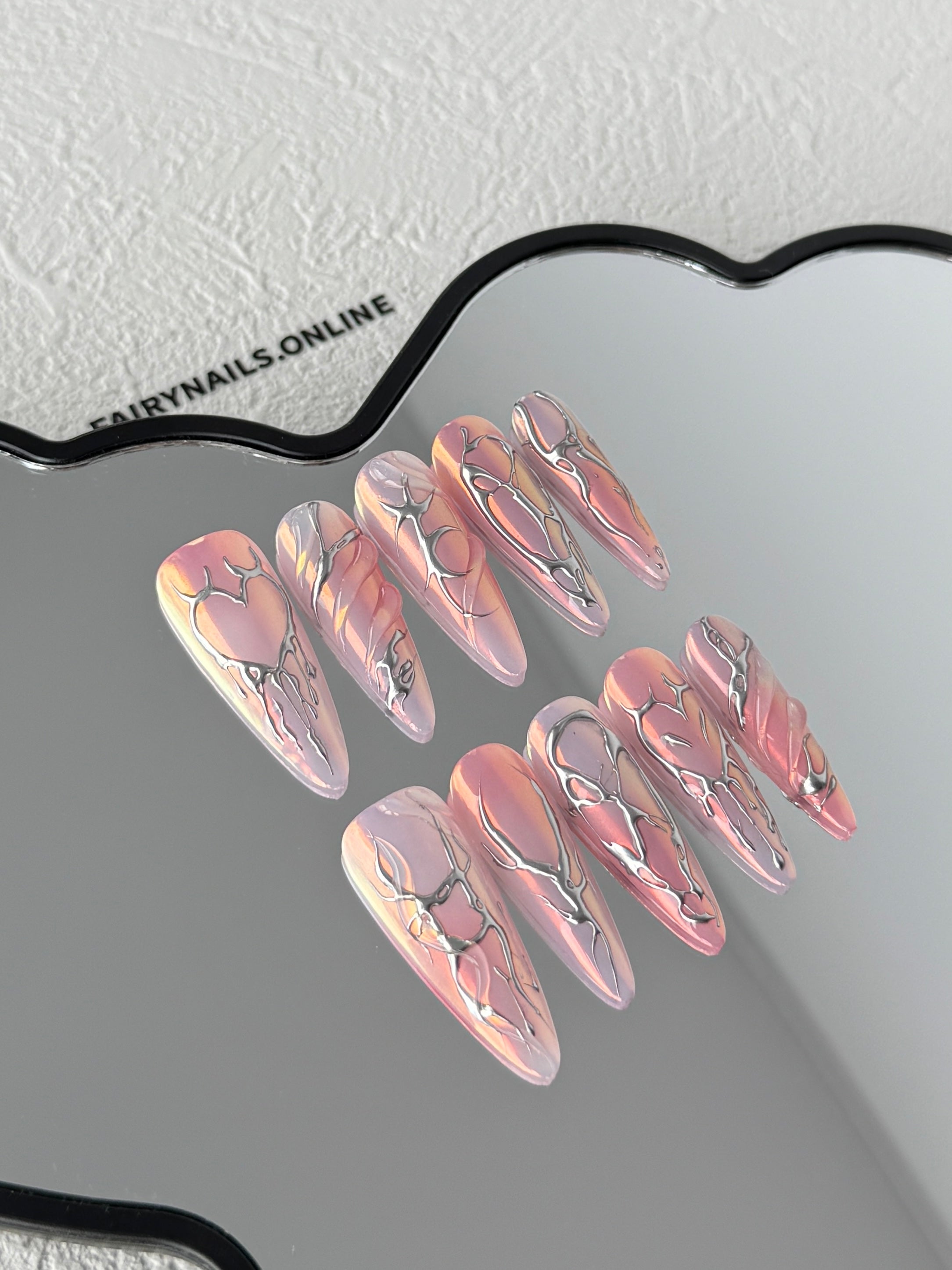 Holographic pink starburst nails – Pink NOVA by FairyNails