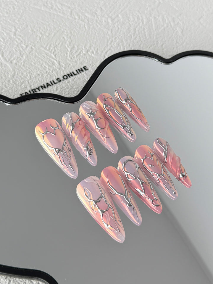 Holographic pink starburst nails – Pink NOVA by FairyNails