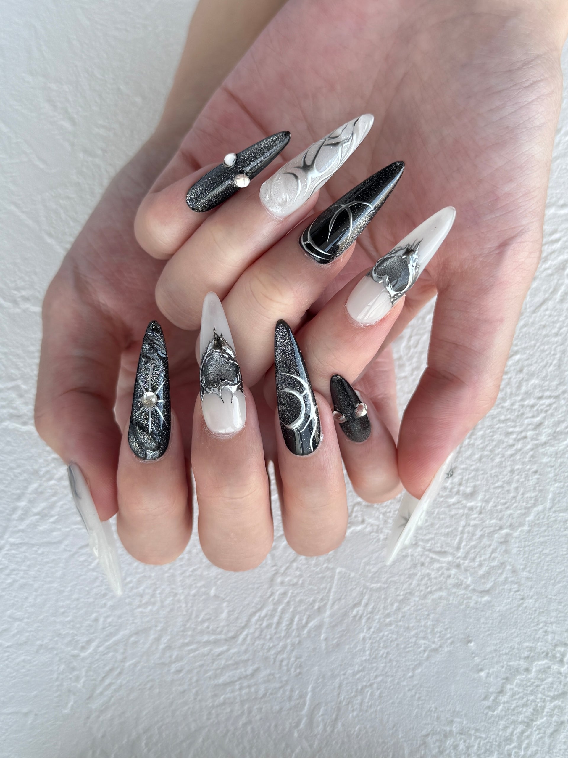 Glitchcore press-on nails with digital accents