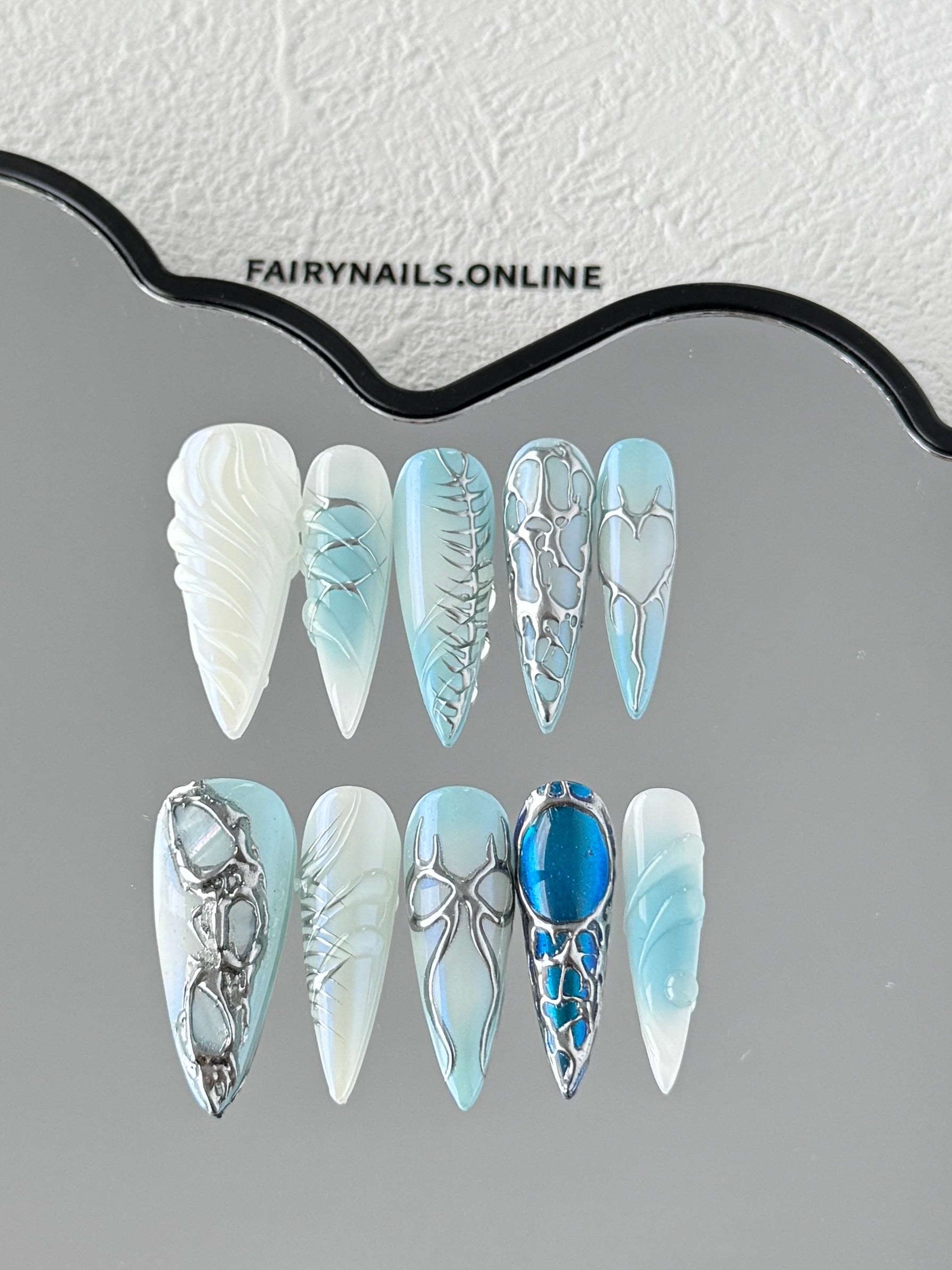 Zero Gravity Press-On Nails – Silver Chrome Futuristic Design