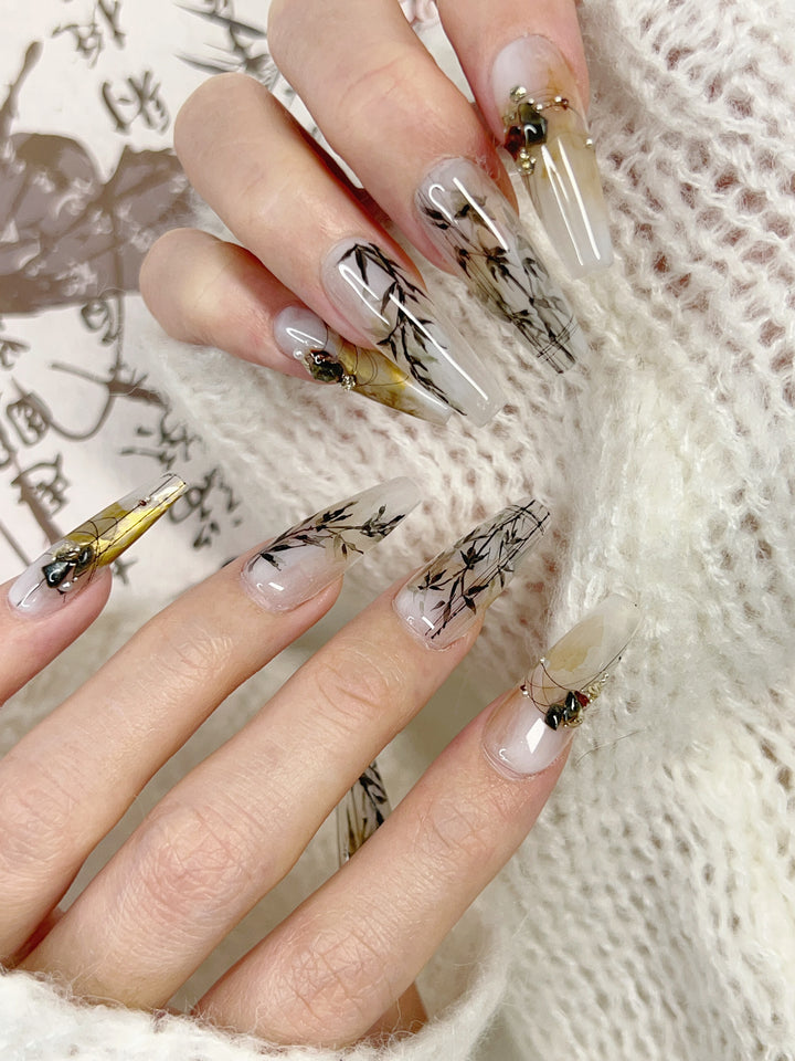 Close-up of Ink Whisper Press-On Nails – High-Quality Ink Design