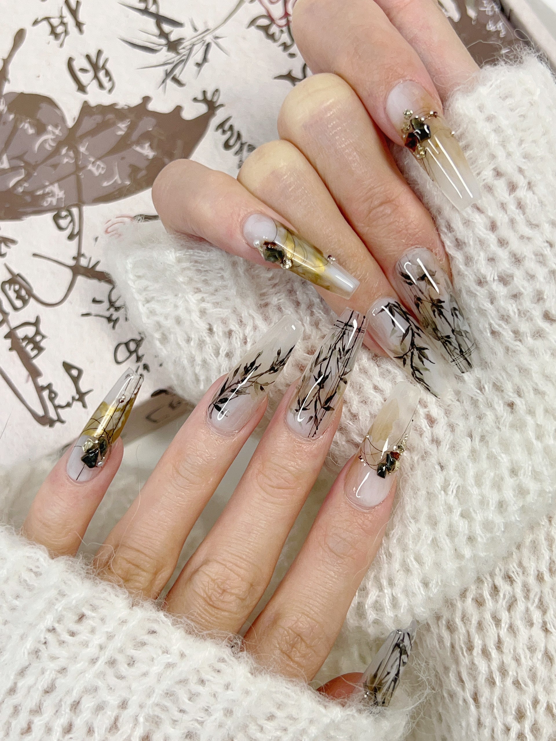 Close-up of Ink Whisper Press-On Nails – High-Quality Ink Design