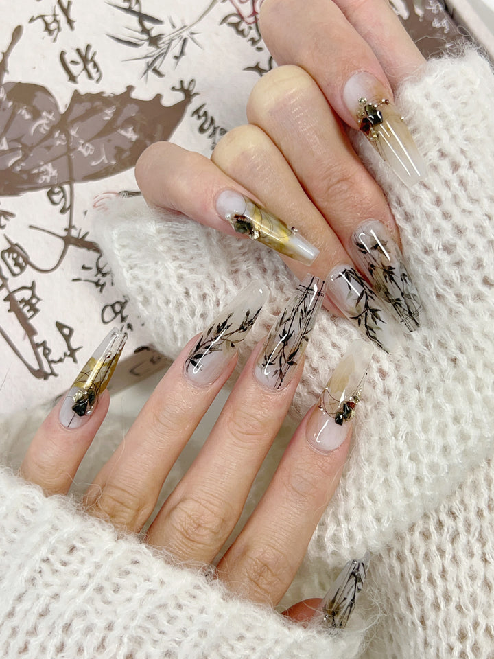 Close-up of Ink Whisper Press-On Nails – High-Quality Ink Design